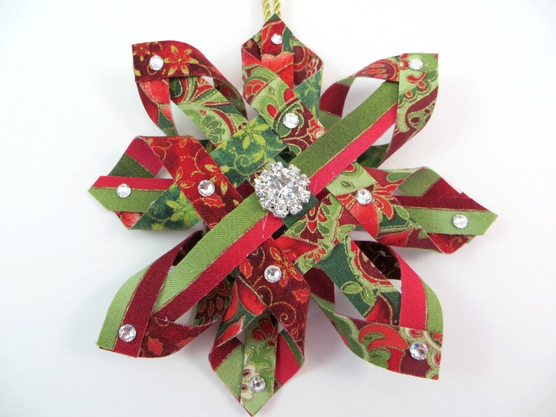 Snowflake Christmas Ornament Rhinestone Christmas Ornament Handmade Christmas Ornament Fabric Christmas Ornament Secret Santa Gift
