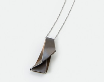 Folded & Stainless Steel Pendant, Architectural Pendant, Handmade, Contemporary Pendant, Geometric Design Pendant, Statement Gift.