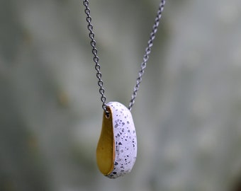 Grey Terrazzo & Gold plated Silver Pebble Pendant, Inspired by nature, Rock pendant, Rock texture, Contemporary pendant, Sustainable pendant