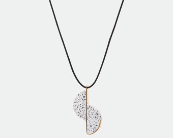 Gold Plated Silver & Terrazzo Semi-Circles Pendant, Modern Handmade Pendant, Statement Pendant, Geometric Pendant, Elegant, Handcrafted.