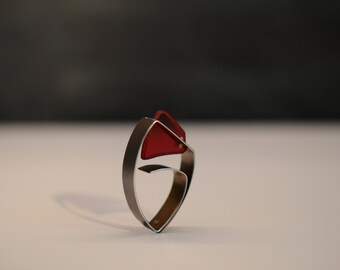 Modern Wooden Ring Statement Wooden Ring For Her Geometric Triangle Ring Black And White Large Ring Adjustable Size Gift For Architect