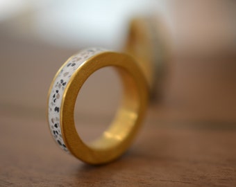 Terrazzo & Gold Plated Silver Ring, Sustainable Ring, Geometric Band Ring, Architectural Band Ring, Contemporary Band Ring, White Band Ring.