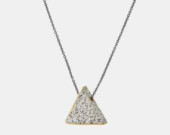 Terrazzo Triangle & Gold Plated Silver Pendant, Geometric, Architectural Design, Elegant, Handmade, Contemporary Pendant, Statement Pendant.
