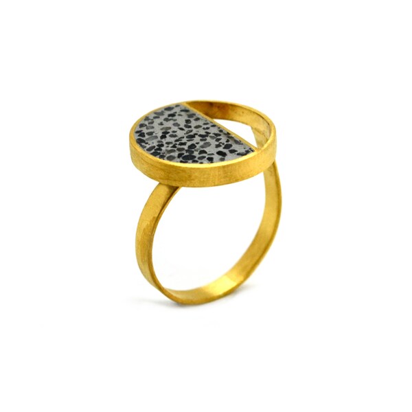 Terrazzo & Gold Plaqué Argent Anneau géométrique, Réglable, Circle Ring, Architectural Ring, Contemporary Ring, Design Ring, Minimal Ring.