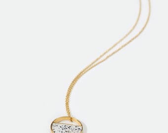 Gold on Silver & Terrazzo Circle Pendant | Green Blue Grey | Handmade Pendant | Architectural Design, Contemporary Pendant | Handmade Gift