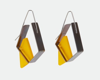 Stainless Steel & Acrylic Glass Polygonal Coloured Hoops, Plexiglass Earrings, Statement Earrings, Contemporary Earrings, Handmade Gift.