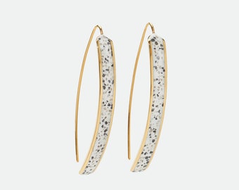 Terrazzo & Gold Plated Silver Line Drops, Contemporary Earrings, Statement Earrings, Geometric Design, Handcrafted, Minimalist Gift.