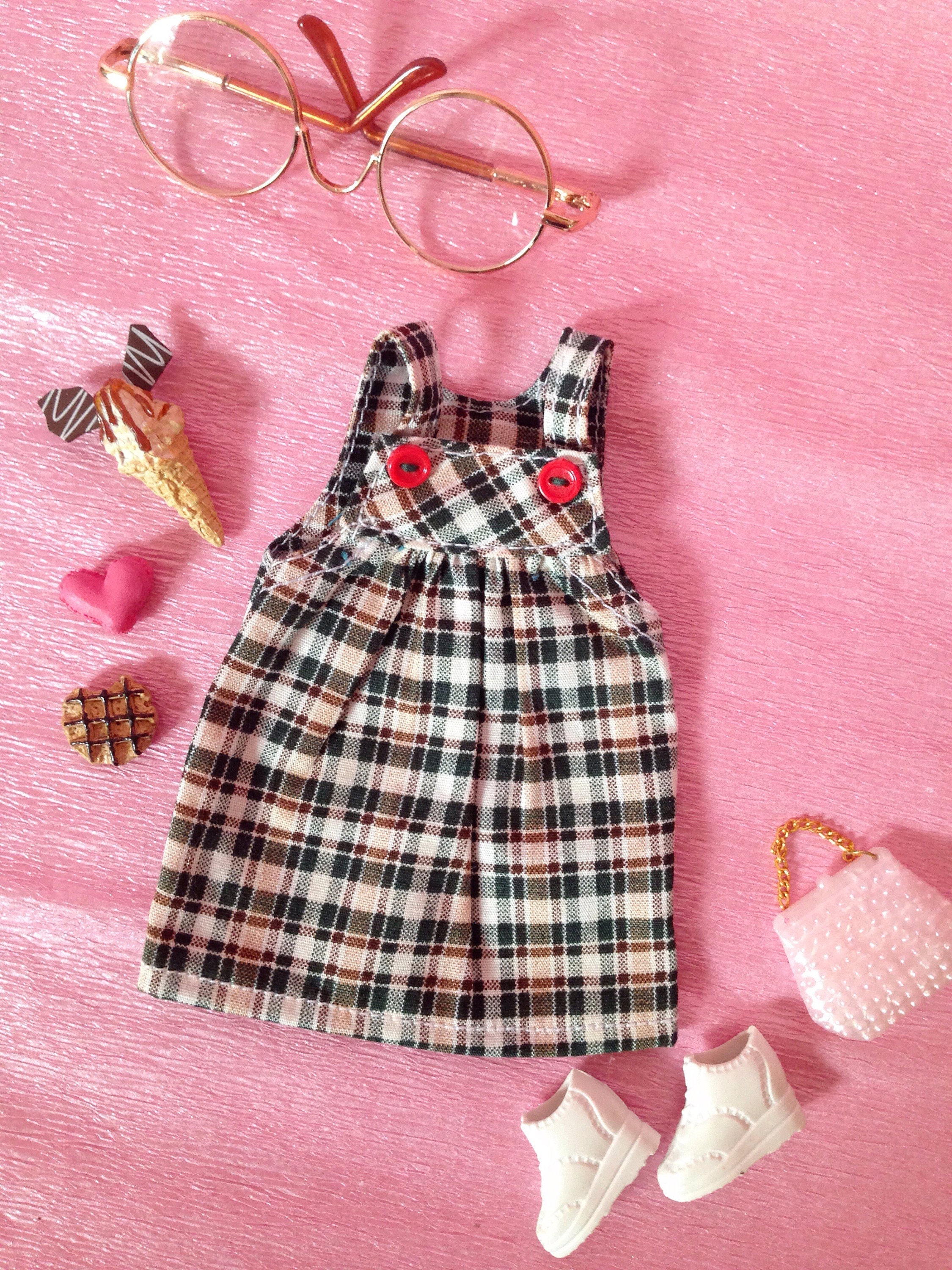 Licca Doll Outfits Mini Dress Check Tartan Red Neo Blythe
