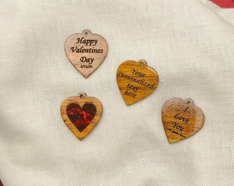 Hawaiian Koa Wood Heart Earrings with Pearl inlay, Personalize, Made in Maui