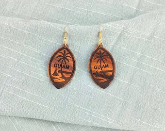 Guam Seal, Hawaiian Koa Wood Earrings, Personalize, Made in Maui