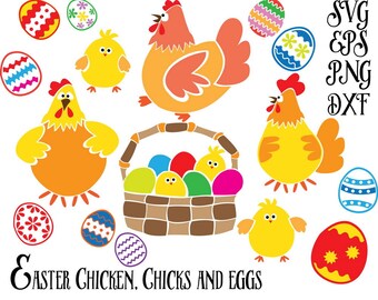 Chicken Easter SVG: Egg Basket, Chicks (SVG, Dxf, Eps, Png)