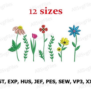 Spring Flower Row Machine Embroidery Design (Instant Download)