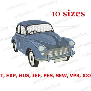 Può includere: Ricamo blu di un'auto classica, disponibile in 10 dimensioni. Il design è disponibile nei seguenti formati: DST, EXP, HUS, JEF, PES, SEW, VP3, XXX.
