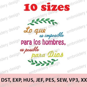 Religious phrase in Spanish Machine Embroidery Design,Religious phrase Pattern - Instant Download