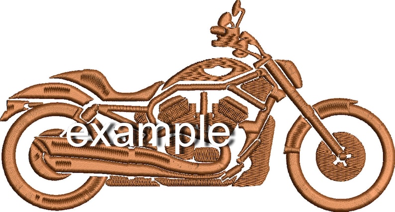 May include: A brown motorcycle with a single seat and a large engine. The motorcycle has a chrome exhaust pipe and a large front wheel.