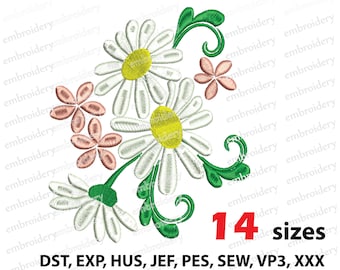 Disegno per ricamo a macchina di fiori di camomilla (download immediato)