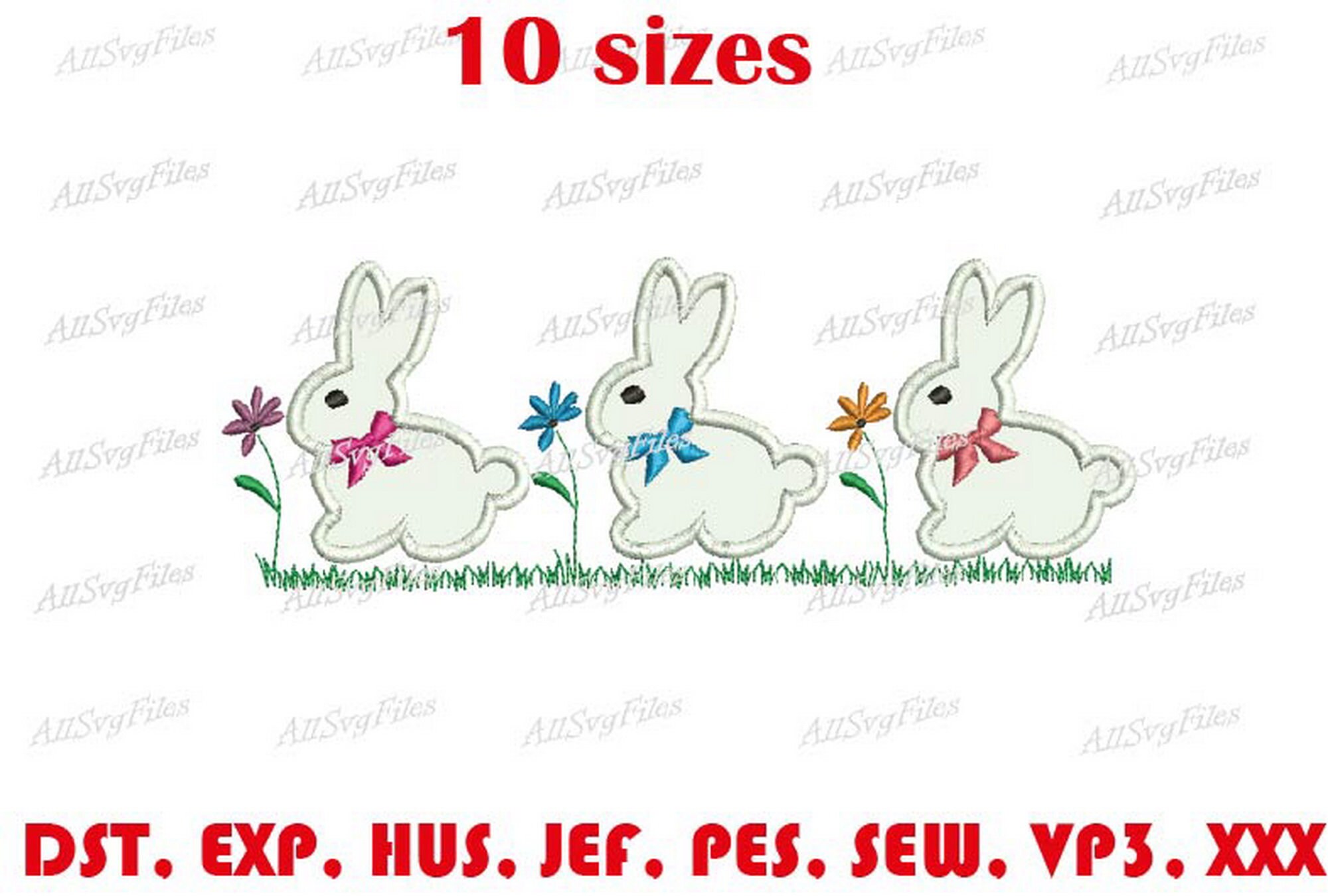 Easter bunnies  with bows applique, bunny  embroidery, machine embroidery design, bunny pattern- instant download