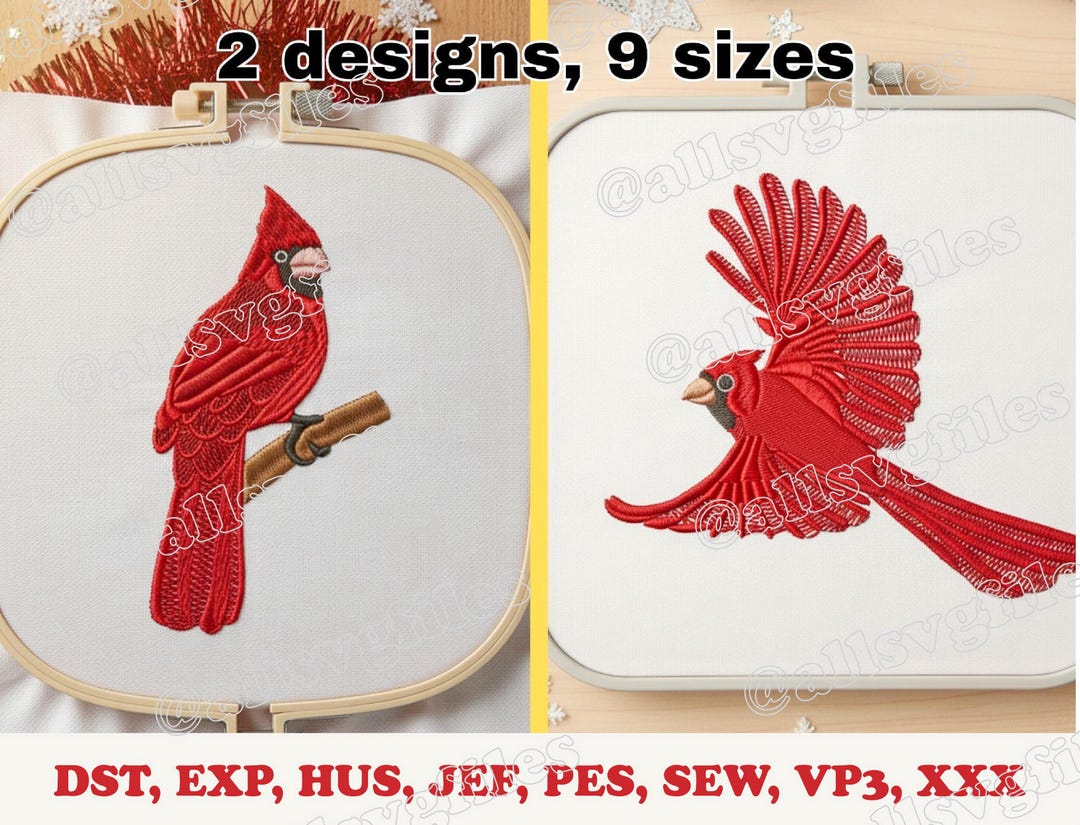 Cardinal Machine Design Cardinal Bird Machine Embroidery Design: Christmas Pattern (instant ...
