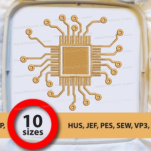 Computer Chip Embroidery Design: Electronics Machine Pattern (Instant Download)
