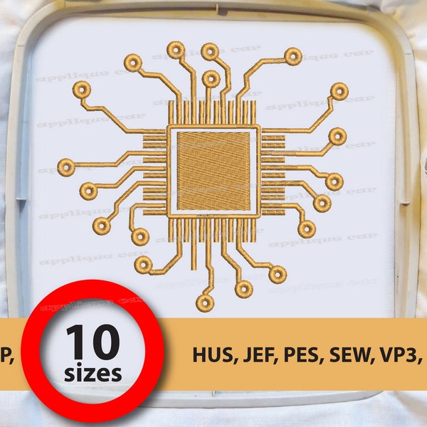 Chip-Maschinenstickerei-Design, Chip-Stickerei-Design, Computer-Chip-Stickerei, Elektronik-Stickerei-Design – Sofortiger Download