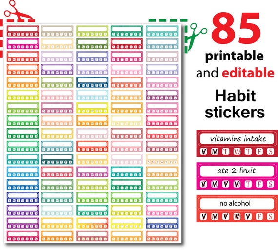 Rainbow Habit Stickers Printable &amp; Editable Habit stickers | Etsy
