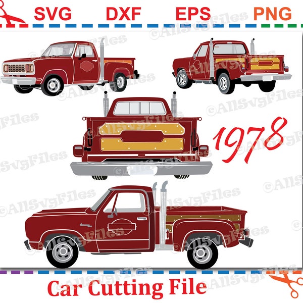 red truck svg, Car Svg cut file ,Clipart red truck, Classic truck with the crazy exhaust pipes , Cut File, Old Car Svg -Instant  Download