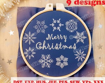 Snowflake & Merry Christmas Embroidery Designs (Instant Download)