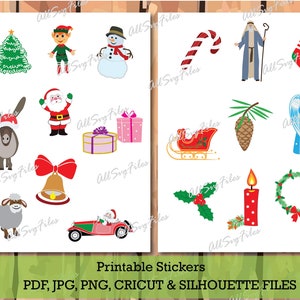 printable stickers for  the Christmas holiday season, print and cut , cricut and silhouette files, card making- instant download