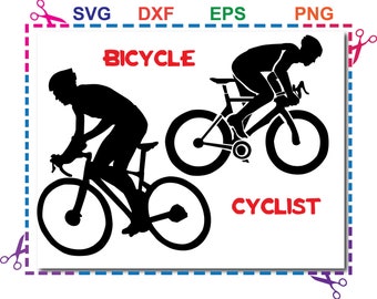 Bicycle SVG, Cyclist SVG,  Cyclist Clipart, Bicycle Cut Files, SVG Dxf, Png, Eps, Vector- Instant Download