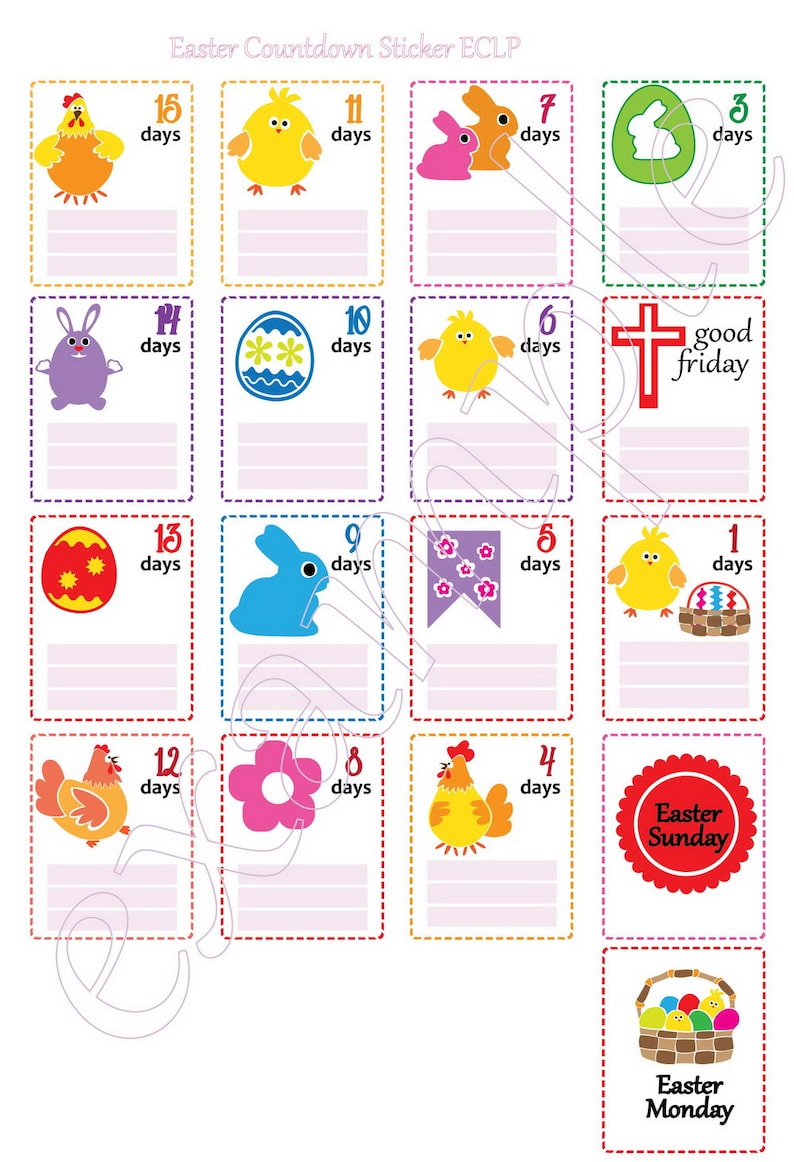 Countdown to Easter Easter Stickers Printable Etsy