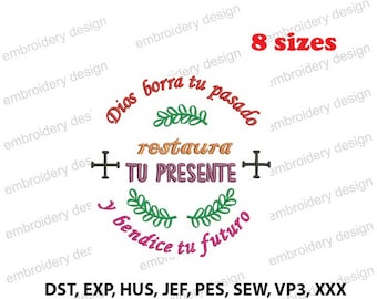 Religious phrase in Spanish Machine Embroidery Design,Religious phrase Pattern - Instant Download