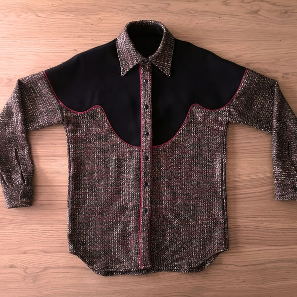 Surchemise western en cachemire et en tweed de luxe upcyclés, unisexe