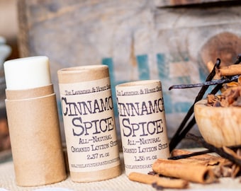 Cinnamon Spice Organic Lotion Stick- Cardboard Tube All Natural Ingredients- 2 sizes available
