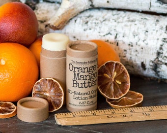 Organic lotion stick Orange essential oil and Mango Butter, All Natural, Recyclable, Lotion Push Up Stick