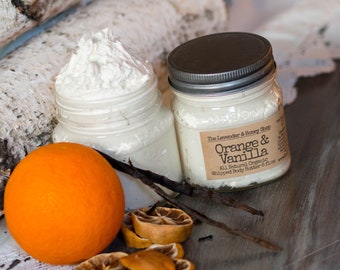 All Natural Organic Whipped Butter Orange & Vanilla Shea Butter Coconut Oil lotion with essential oils 8oz jar