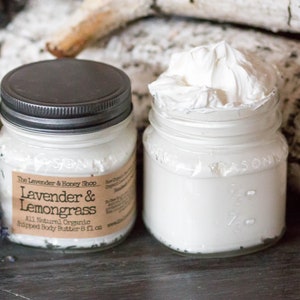 All Natural Organic Whipped Butter Lavender and Lemongrass Shea Butter Coconut Oil lotion with essential oils 8oz jar