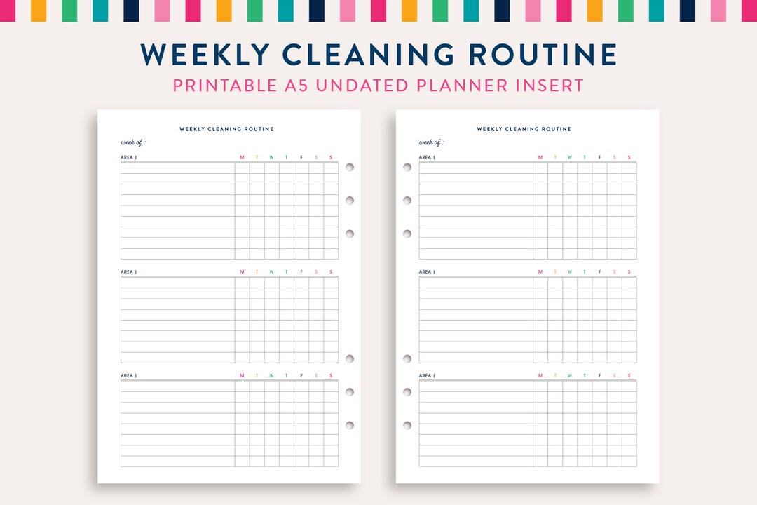 Weekly Cleaning Routine A5 Planner Inserts, Weekly Cleaning Routine ...