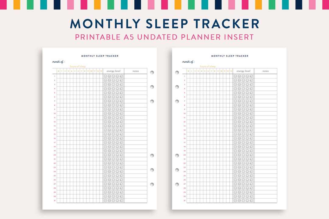 Monthly Sleep Tracker A5 Planner Inserts, Monthly Sleep Tracker Sheet