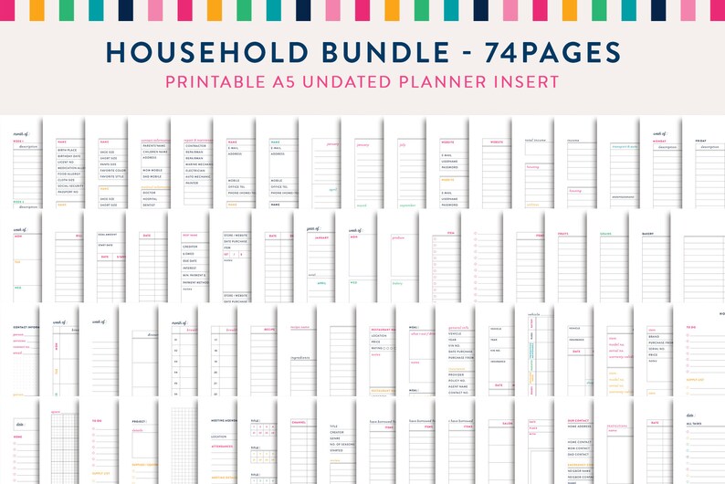 Household Bundle A5 Planner Inserts, Household Plan Sheet, Printable ...