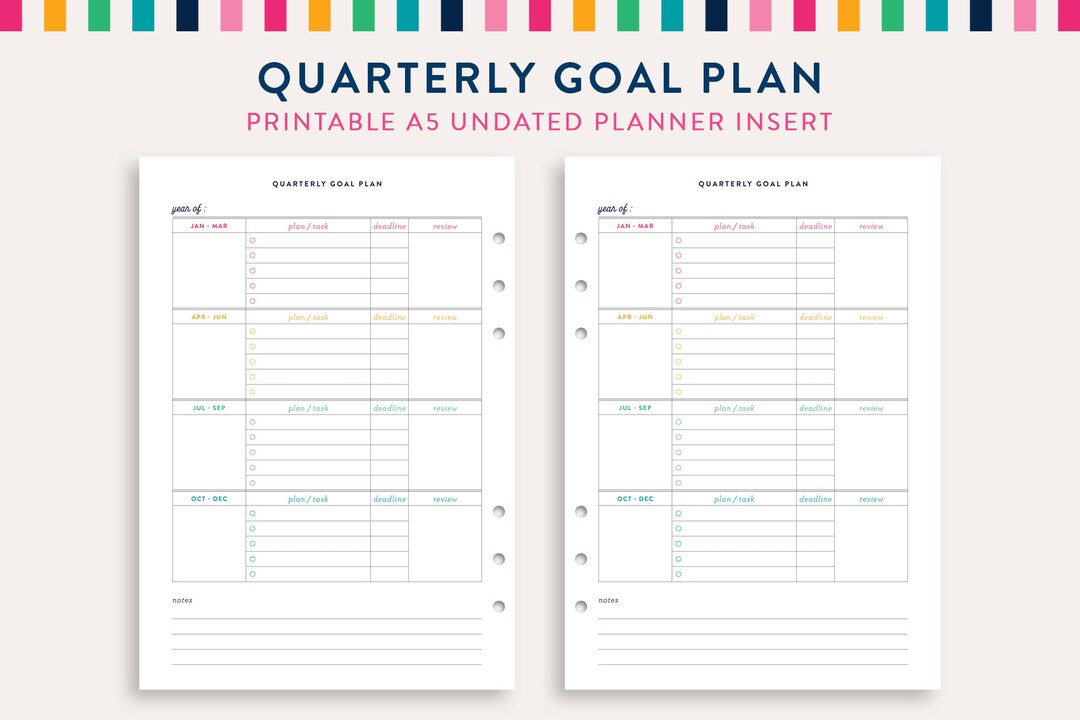 Quarterly Goal Plan A5 Planner Inserts, Quarterly Goal Plan Sheet, Printable Quarterly Goal Plan ...