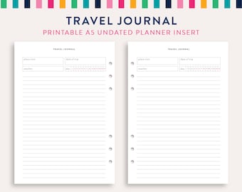 Travel Journal A5 Planner Inserts, Travel Journal Sheet, Printable Travel Journal, Travel Journal Organizer PDF