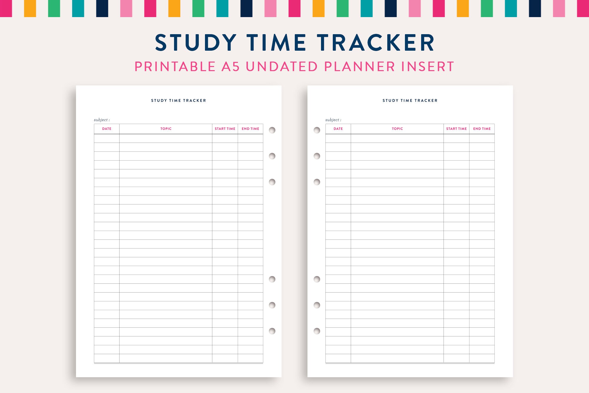 Study Time Tracker A5 Planner Inserts, Study Time Trackersheet ...