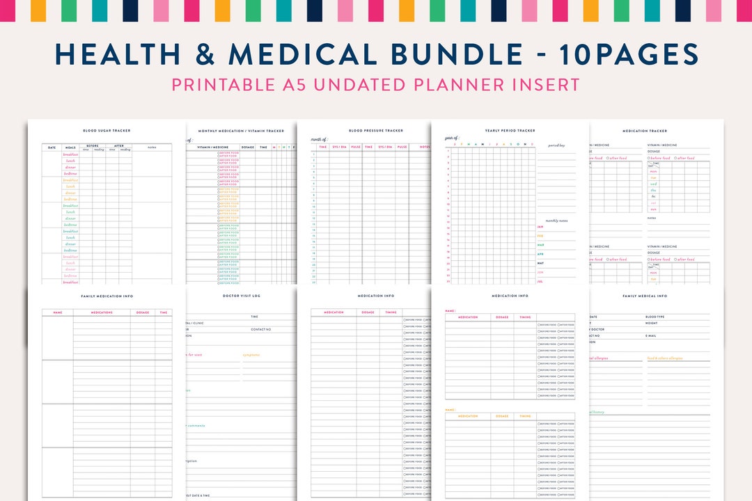 Health, Medical Bundle A5 Planner Inserts, Medical Plan Sheet ...