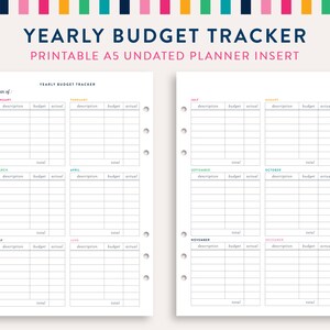 Seguimiento de presupuesto anual A5 Planner Inserts, hoja de seguimiento de presupuesto anual, seguimiento de presupuesto anual imprimible, organizador de seguimiento de presupuesto anual