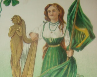 Highly Embossed Vintage/Antique St. Patrick's Day Postcard (Pretty Lady)