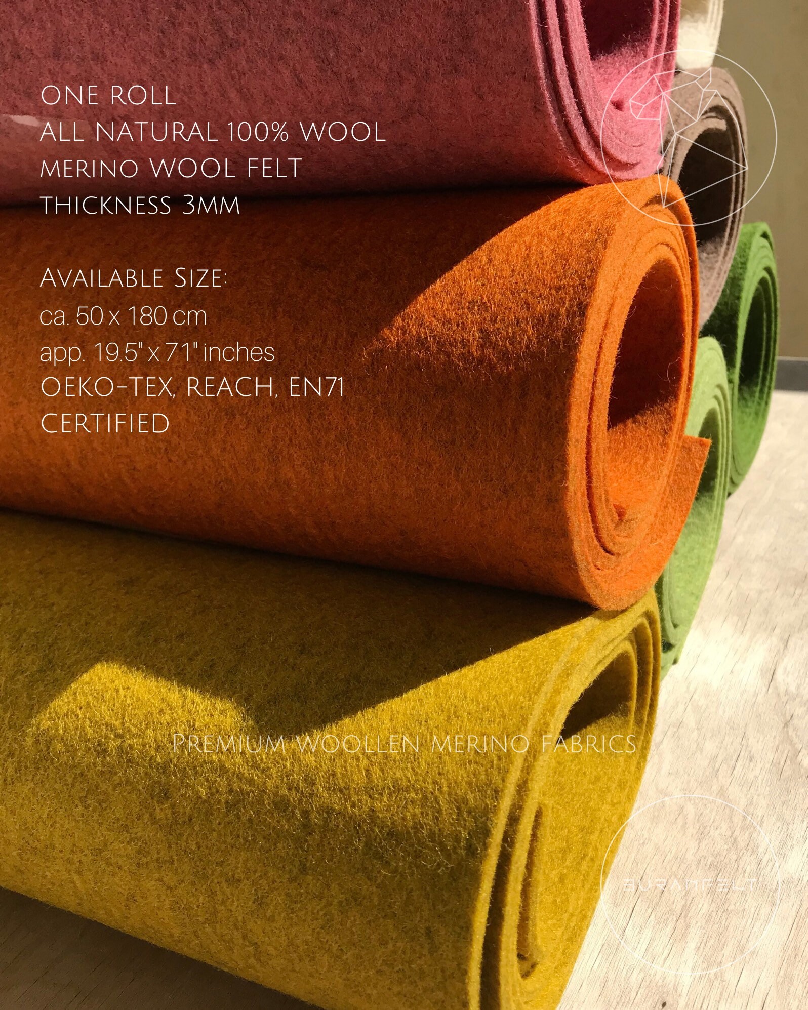 Wool Felt 3mm by the metre 50x180cm 19.5 x 71 One Etsy