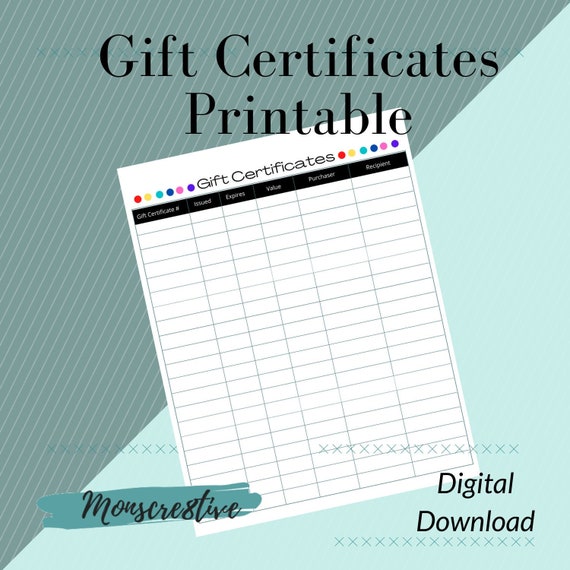 Customer Gift Certificate Log Form Contact Log Planner Etsy
