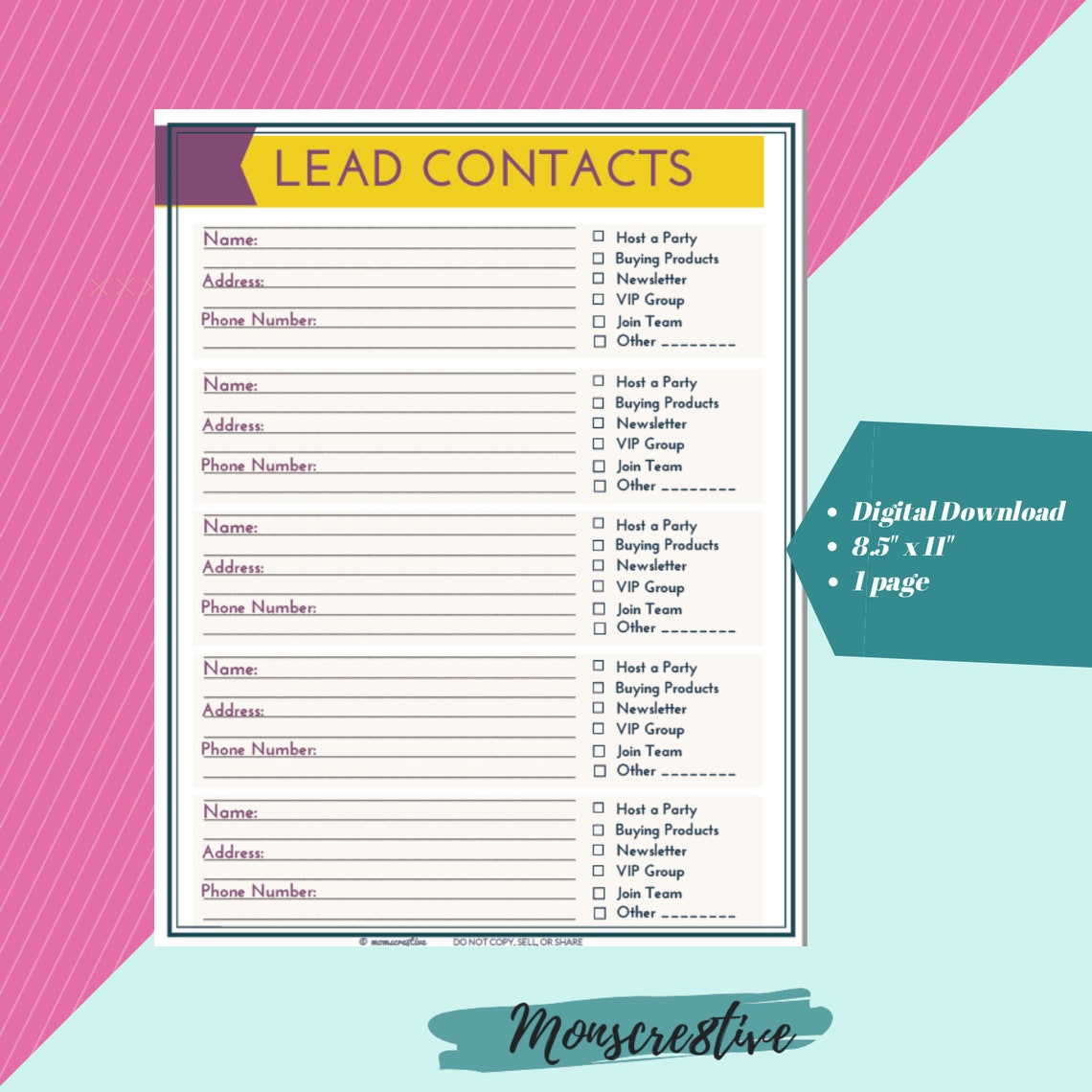 Lead Tracking Sheet Sales Tools Followup Form Lead Sheets Contact List ...