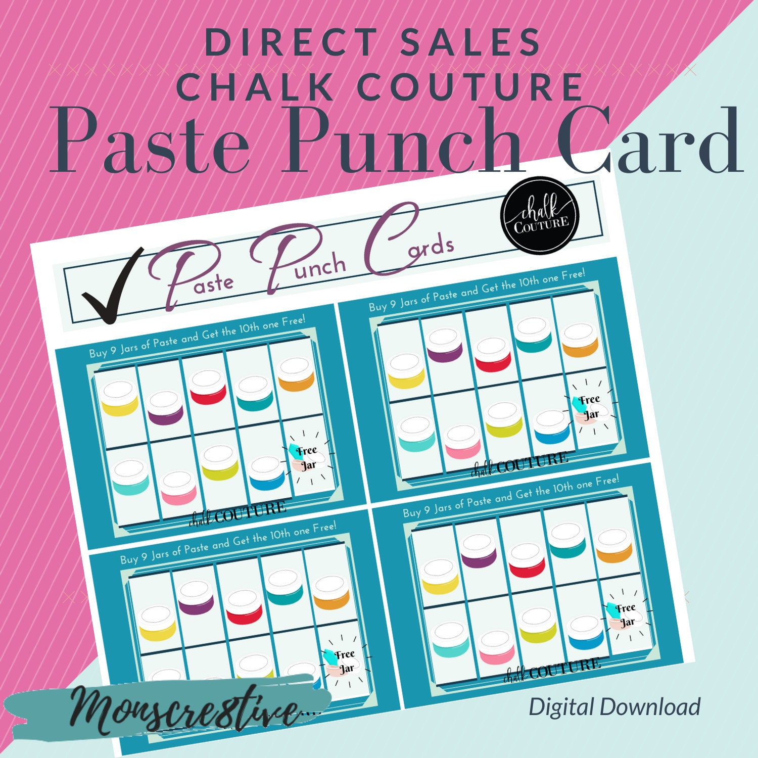 CHALK COUTURE Paste Punch Card Discount Card Buy 9 Get 10th Paste Free  Rewards Program Printable Digital Download 