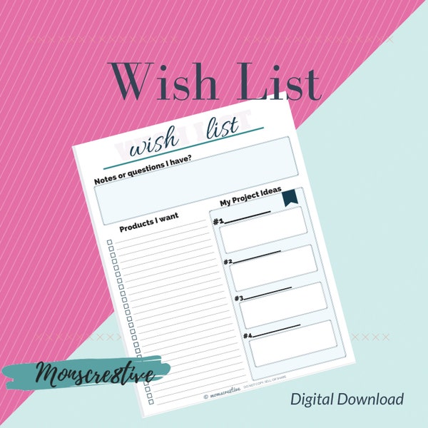 PRODUCT WISH LIST | Wish List | Planner Pages | Direct Sales | Party Planner | Calendar Inserts | Class List